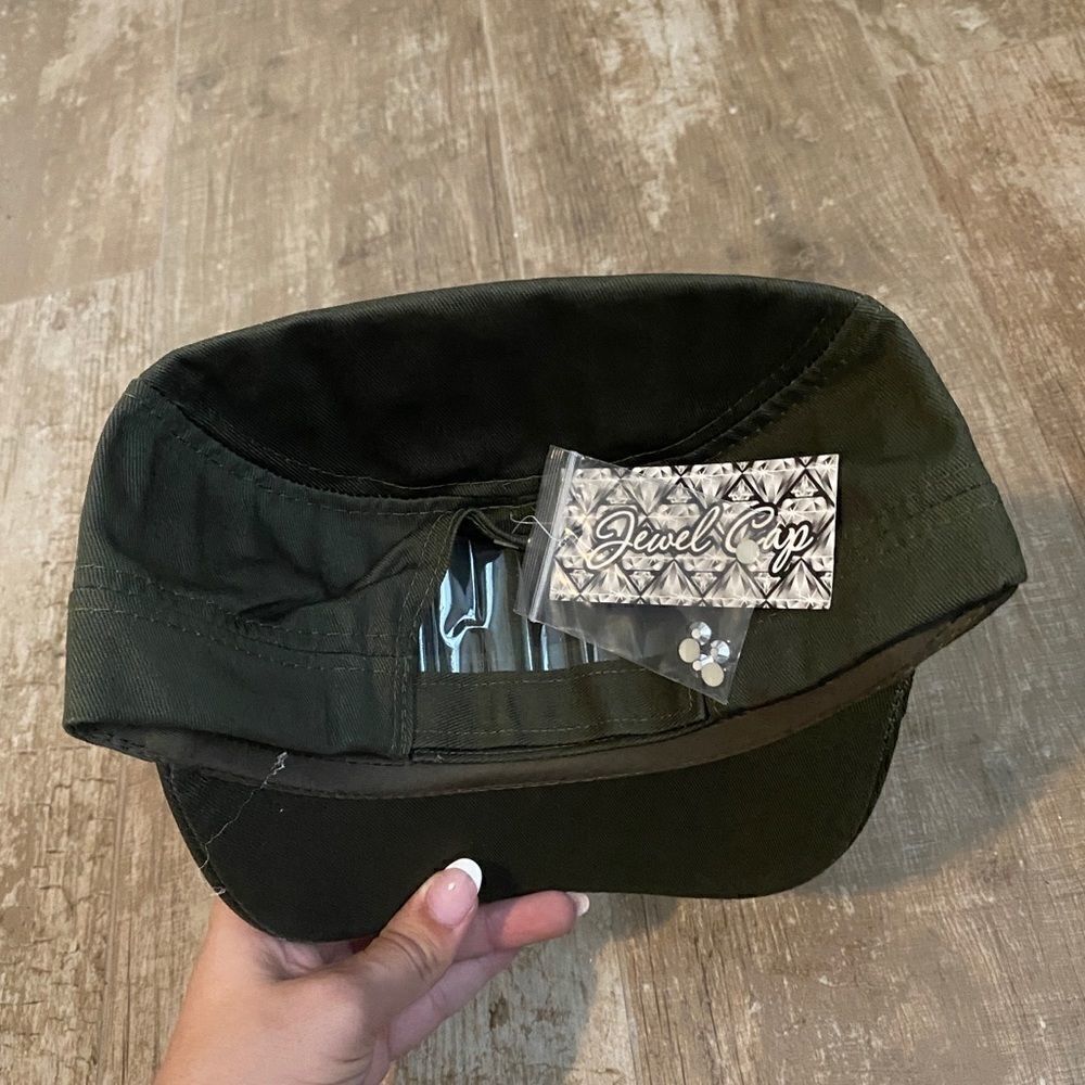 Military Style Rhinestone Patch Cap - Picture 2 of 6